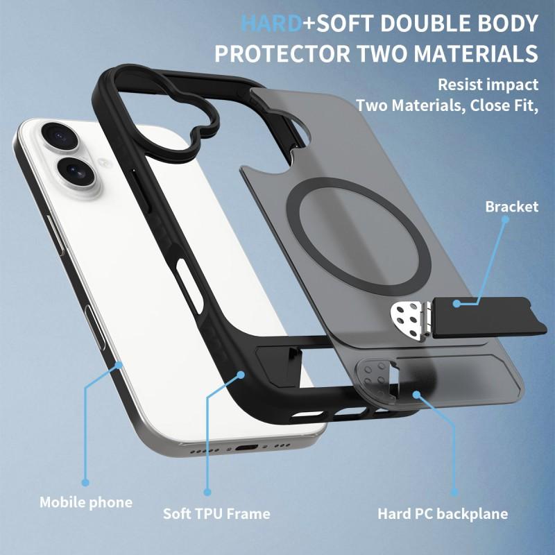 Suitable Black 16 Bracket Phone Case Two-in-one 15pro Max Drop Resistance Magnetic Protective Cover