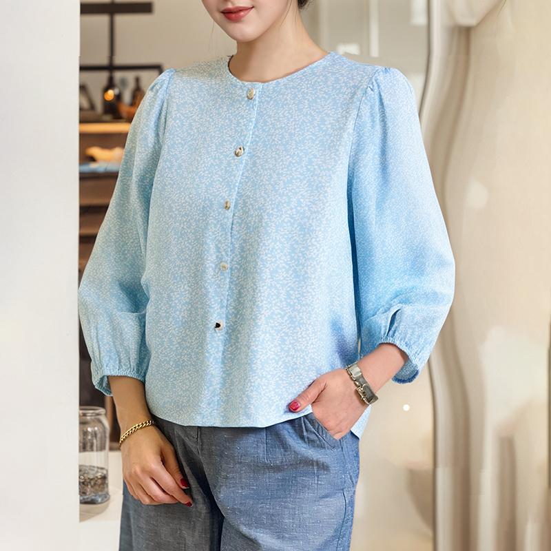 

ZANZEA Женская повседневная блузка с круглым вырезом, свободным рукавом 3/4 и цветочным принтом 5XL синий