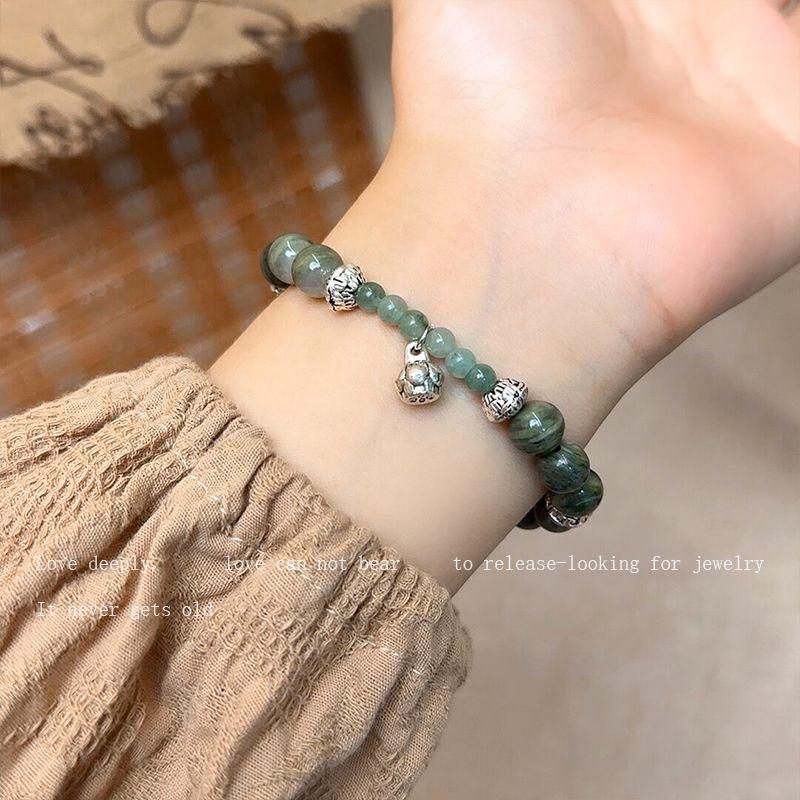 New Chinese retro beaded lotus pod bracelet women's niche design ethnic style dark green bracelet accessories