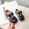 2024 Girls Leather Shoes Black Round-toe Black Uniform School Shoes Bow Non-slip Flats Children Fashion Casual Shoes Kids Shoes