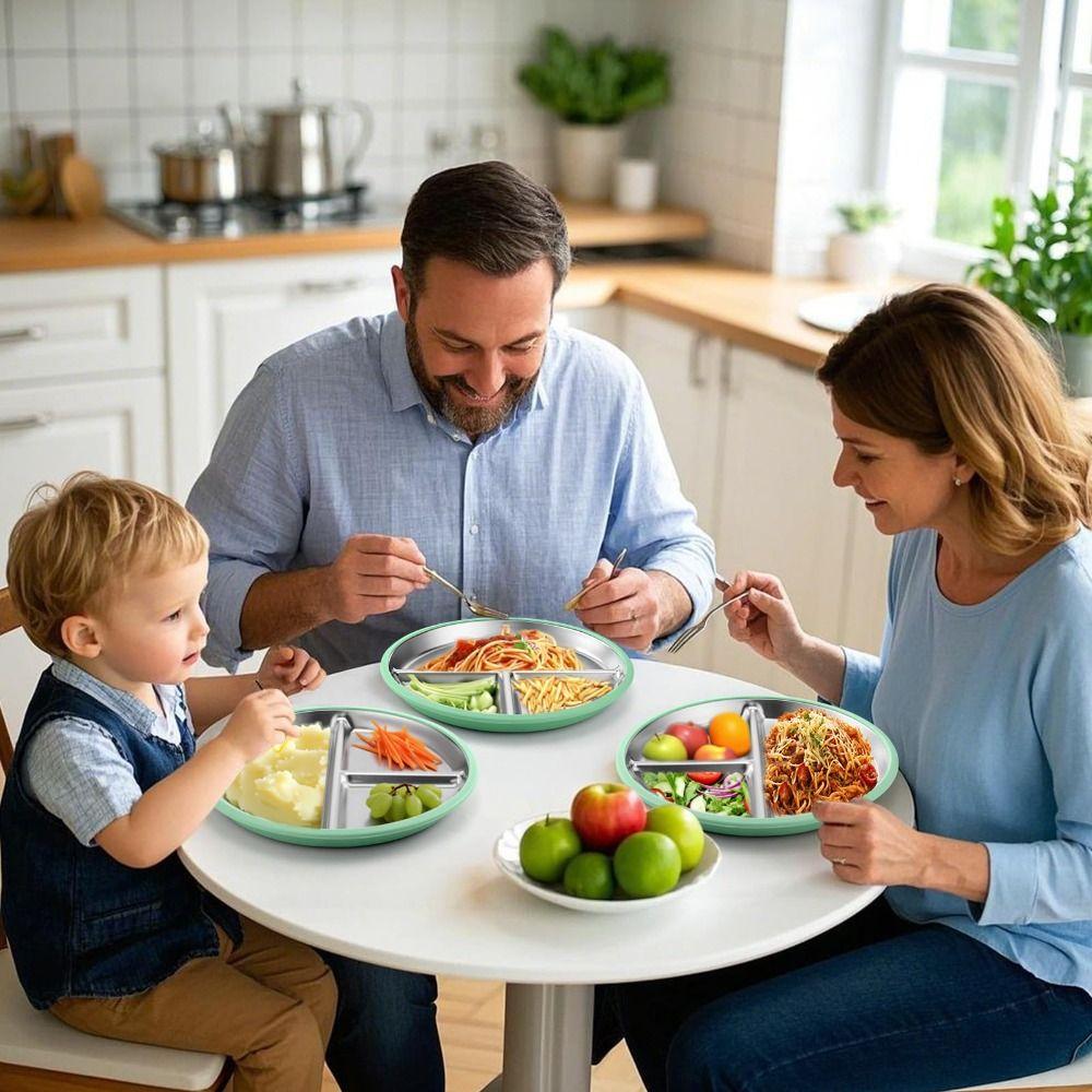 Nerezové dělené talíře pro batolata a miminka Protiskluzové misky pro batolata Dětský talíř s přísavkou