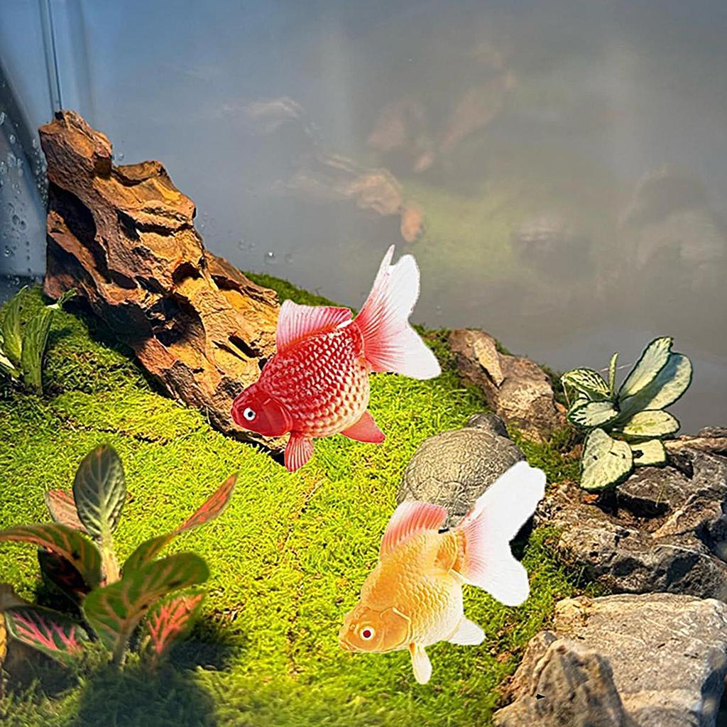 2 Stück Goldfisch-Attrappen Künstliche Aquarium-Fische aus Kunststoff Modell Realistisch Bewegliche Fische Schwimmende Fischbehälter-Dekoration für Aquarien