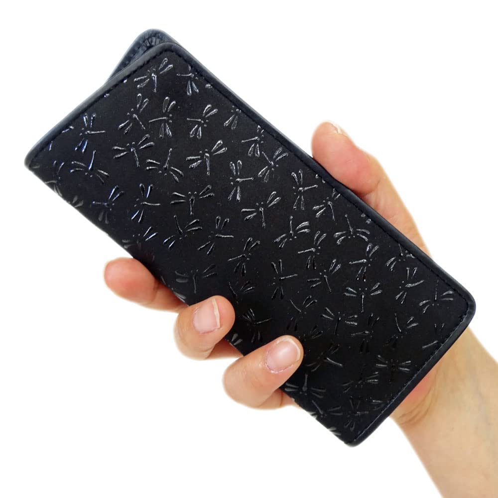 Inden Glasses Sack 4203 Black Deerskin x Black Lacquer Dragonfly Pattern Soft Type 16cm x x [Indenya] 7.3cm 1.8cm