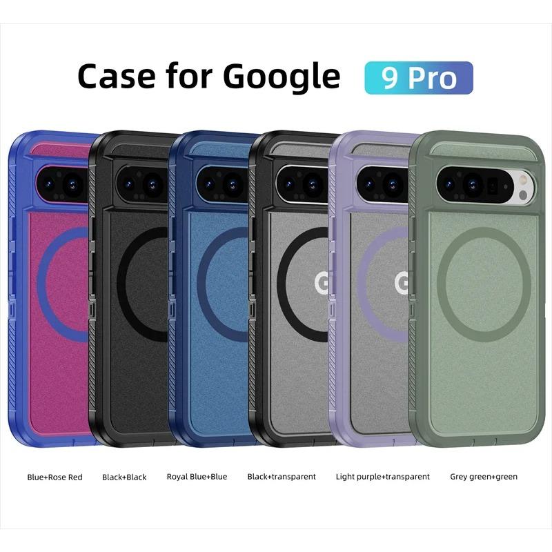 2 In 1 Heavy Armor Rugged Magnetic Matte Phone Case for Google Pixel 9 8 Pro XL 8A Magsafe Wireless Charging Armor Protection Shockproof Cover