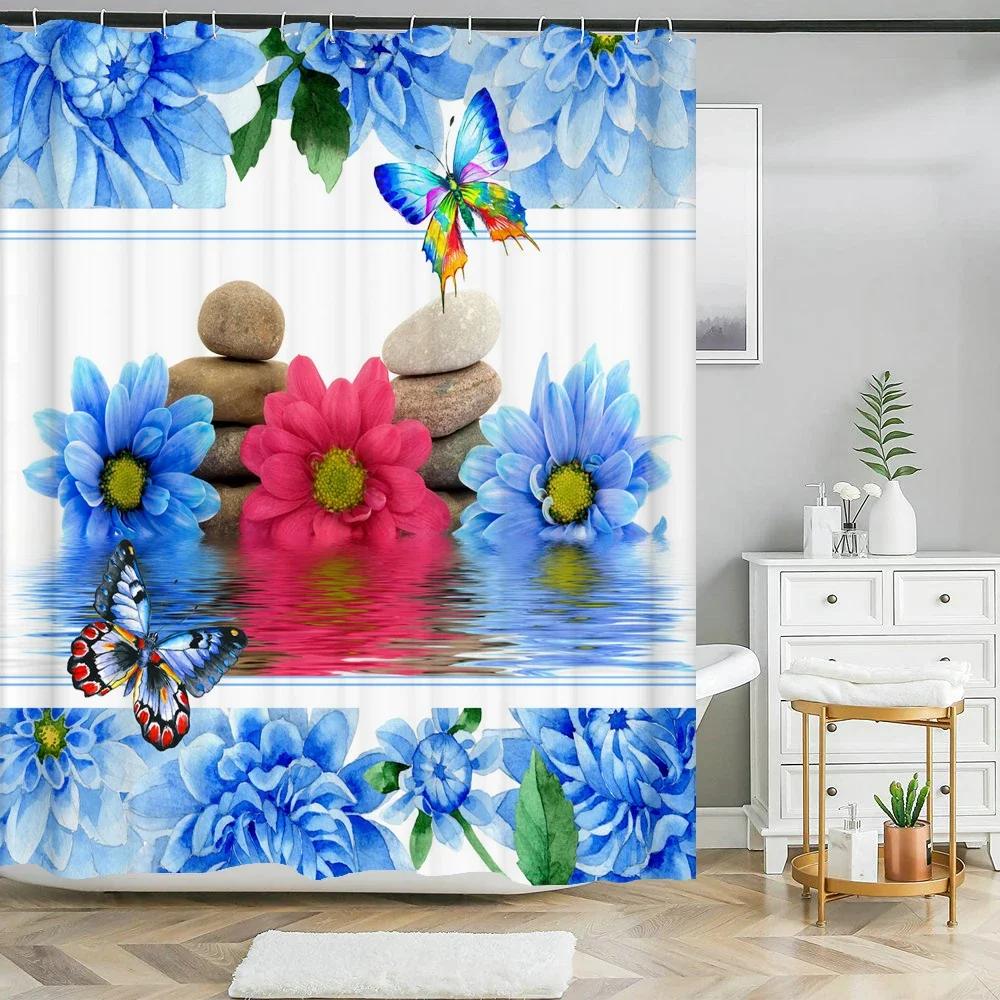 Floral Tulip Printing Flower Shower Curtain Waterproof Polyester Fabric Bathroom Curtain With Hooks 180x180cm Decorative Curtain