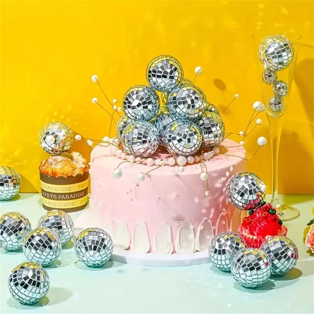 30pcs Mini Disco Ball Ornaments Reflective Glass Silver Baubles for Mardi Gras Disco Party Decor Sparkling Christmas Tree Gift