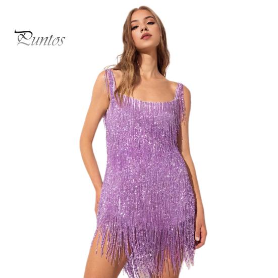 

Короткое платье с кисточками, однотонное летнее женское мини-платье на бретельках с квадратным вырезом, без рукавов, с открытой спиной S