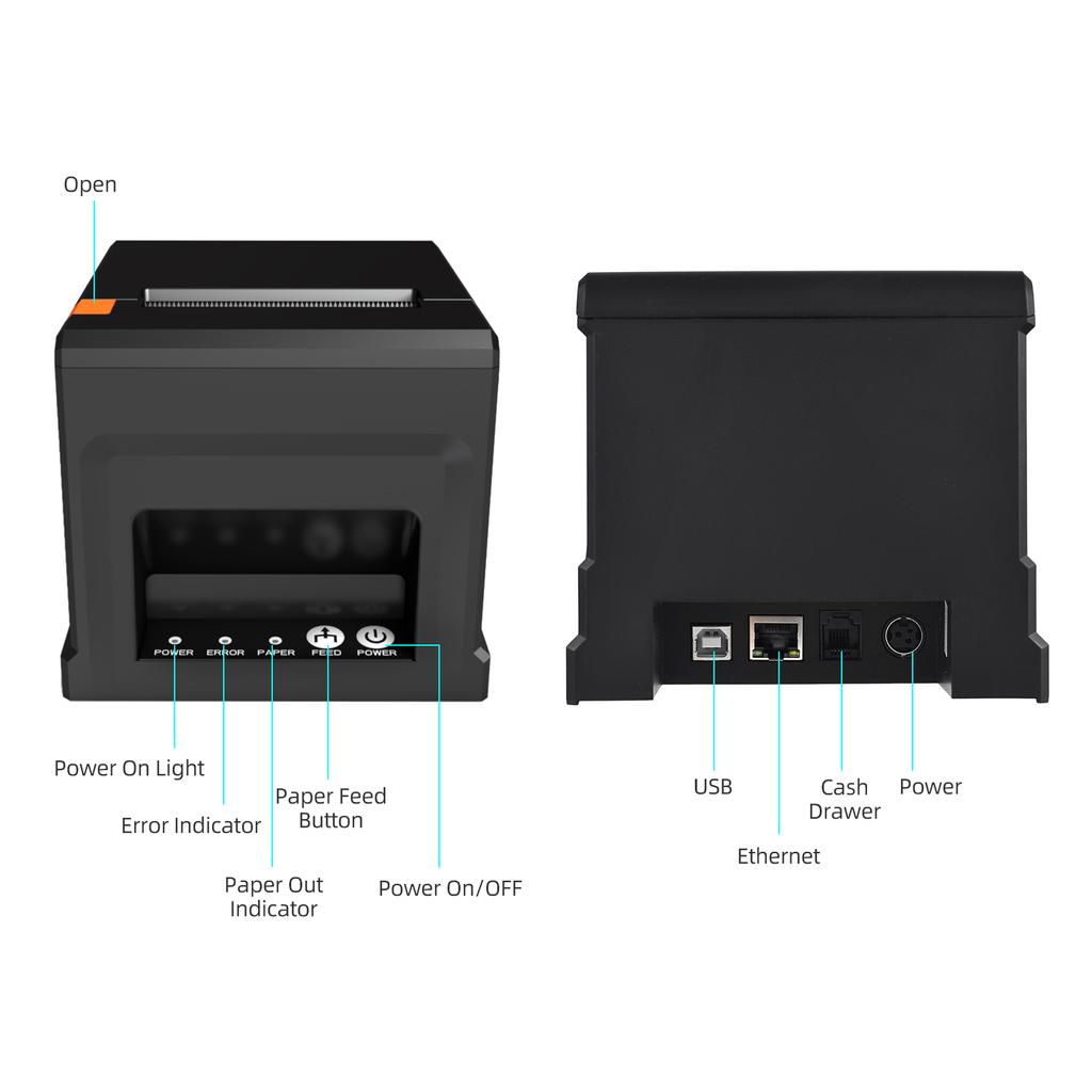 80-mm-USB+LAN-Belegdrucker, POS-Drucker mit automatischer Schneidevorrichtung, Desktop-Thermodirektdruck