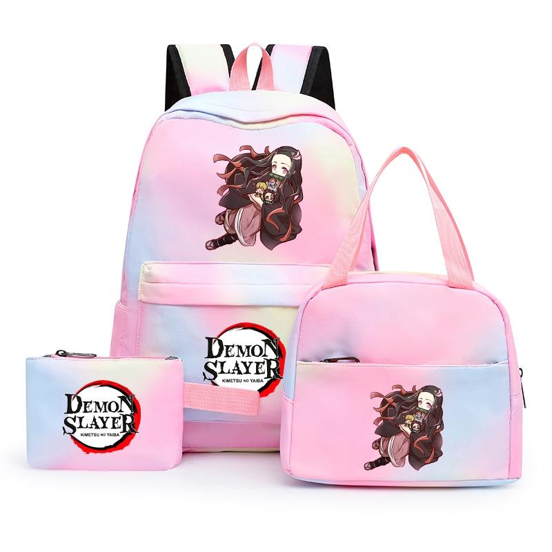 3ks/set Anime Demon Slayer Batoh pro dívky Chlapci Back To School Bag with Lunch Bag Student Bookbag Muži Ženy Cestovní taška Mochil