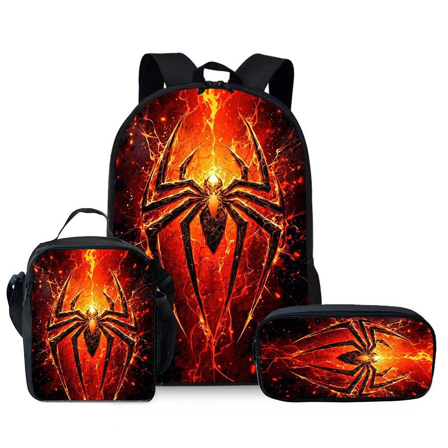 Spider Pencil Case Student Picnic Bag Cartoon Hero No Return Printed Schoolbag Convenient And Large-Capacity Three-Piece Set