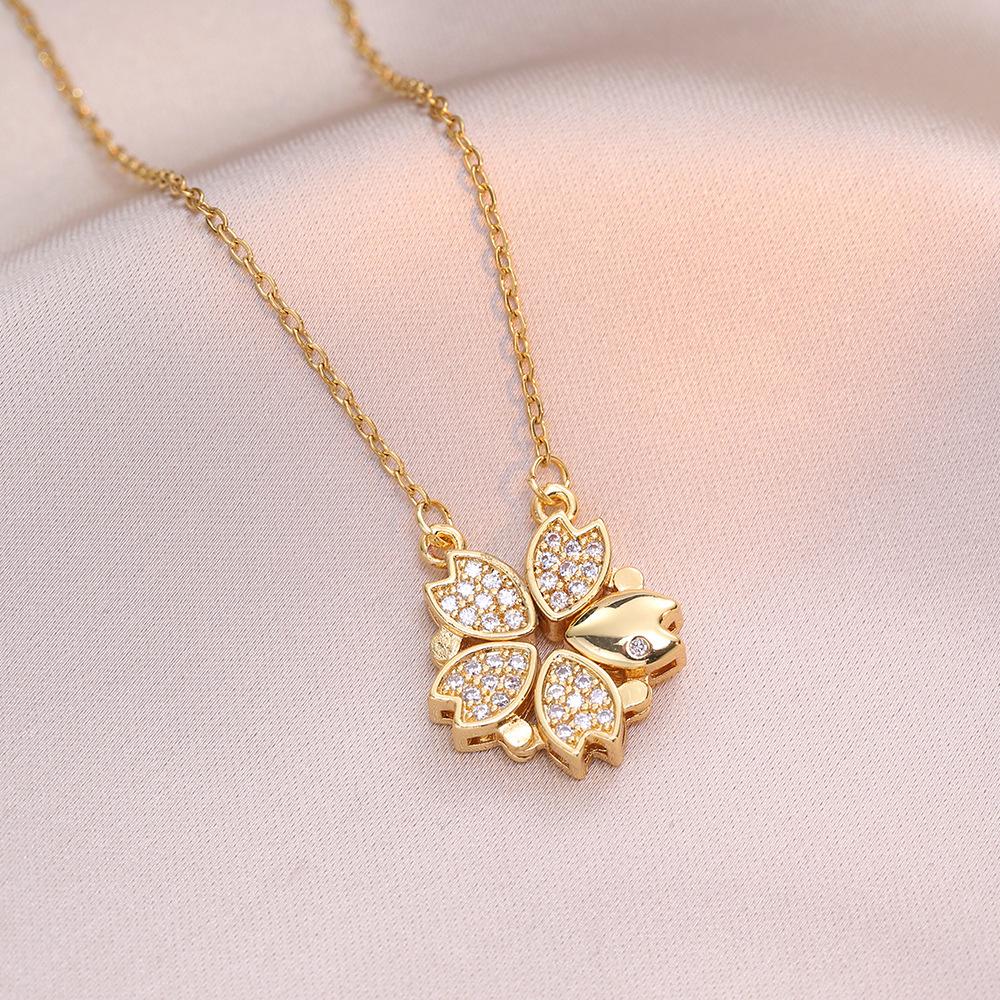 1pc Heart Shaped Four Leaf Clover Pendant Necklace Jewelry Zircon Women Love Clavicle Chain Gifts Openable ChokerJewelry