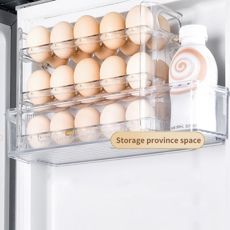 Stackable Egg Holders for Refrigerator,Clear 3x10 Egg Tray Storage Box Dispenser