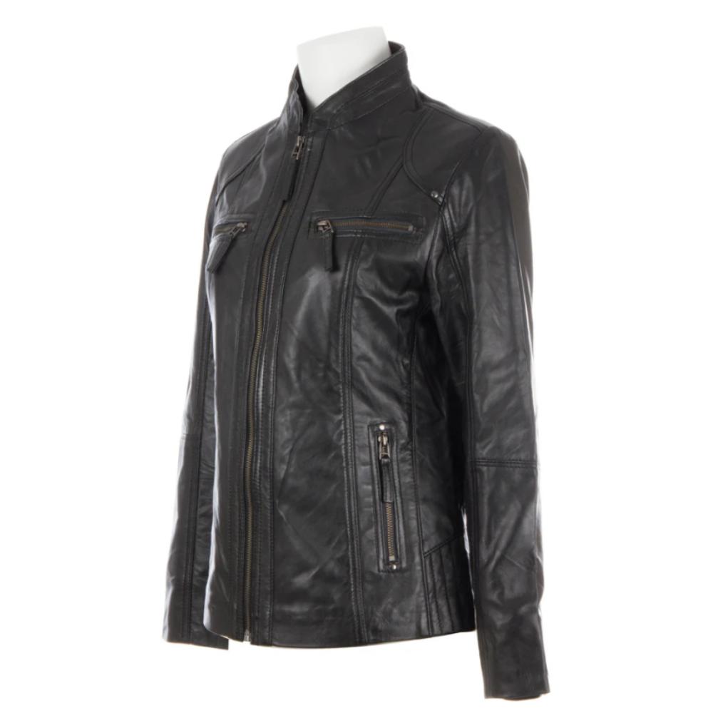 AVIATRIX Women's Real Leather Jacket (OBFQ) - Black