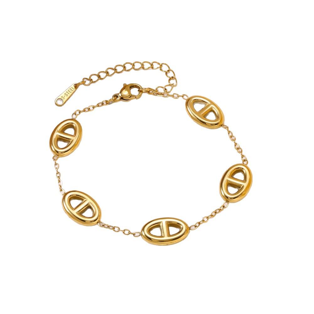 Brățară Hollow din Oțel Titanic cu Design Nas de Porc 3D pentru Femei cu Design Litera D Dublă