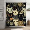 Charming Cats Shower Curtain Black White with Yellow Accents Pattern Decorative Bath Linen Waterproof Fabric Various Sizes Avail