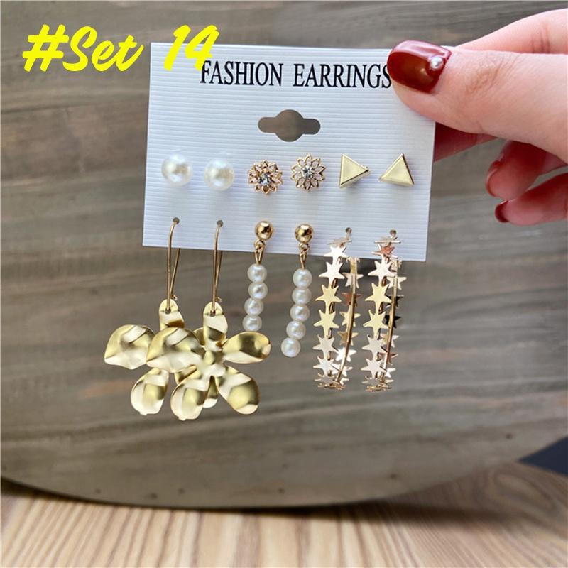 17KM Fashion Pearl Hoop Earrings Set for Women Geometirc Gold Metal Circle Hoop Earrings Brincos 2021 Trend Jewelry Gift