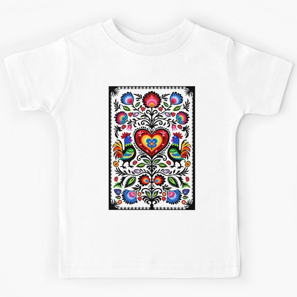 Polish Folk Heart & Roosters Kids T-Shirt 150