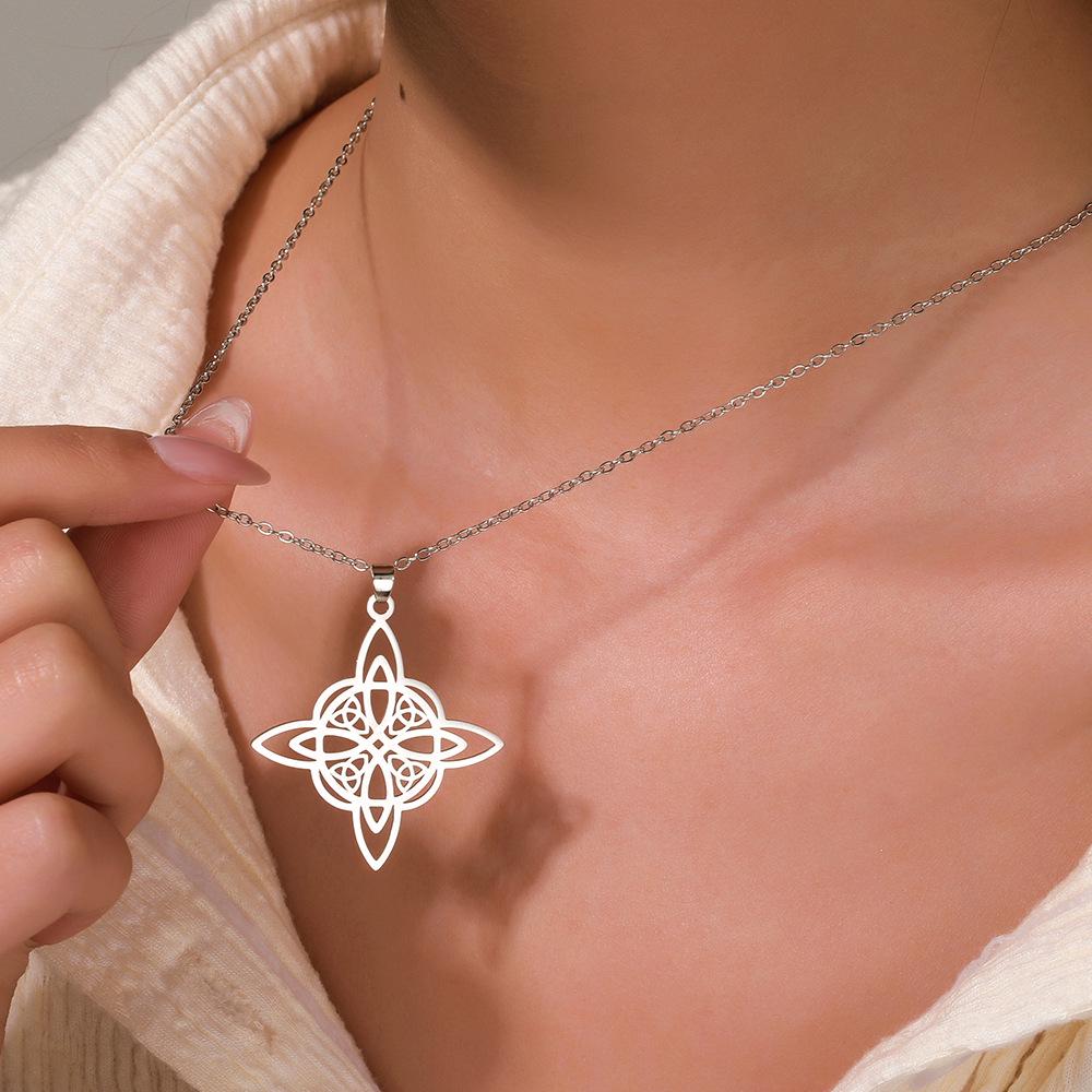 Nordischer Trend Edelstahl Ewiges Dreieck Hexenknoten Schlüsselbein Halskette für Damen