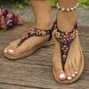 Lucyever Sommer Zehensteg Böhmische Sandalen Damen Mode Schnur Perle Flache Absätze Sandalen Frau Rutschfeste Sohle Strand Flip Flops Mujer