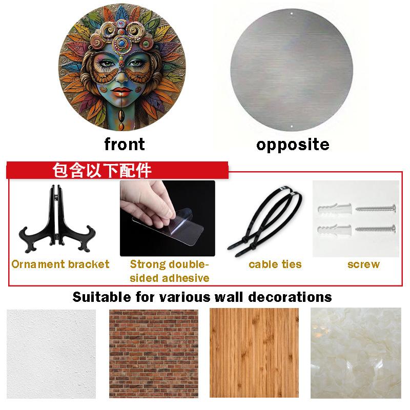 Unique African Mask Circular Aluminum Sign Wall Decor Art Painting Wreath Suitable for Home Caf É Bar Office Party Decoratio