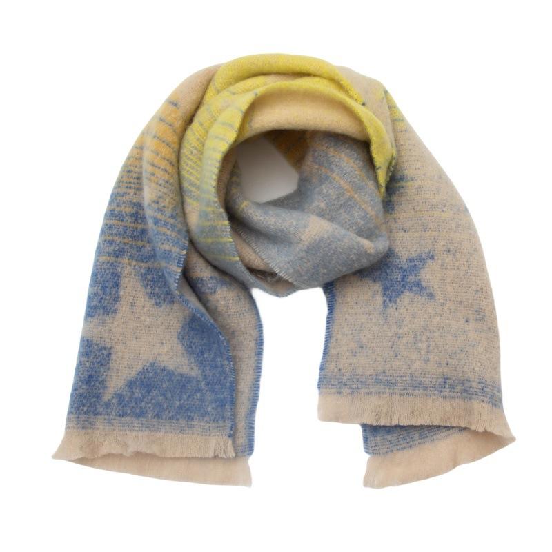 European and American Style Women's Fashion Autumn and Winter Warm Shawl Gradient Color Pashmina Jacquard Star Scarf