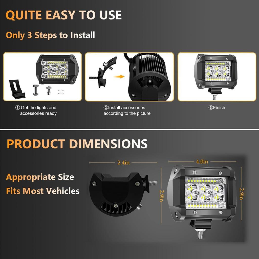 4 Inch LED Driving Lights, 12V 24V Triple Row 78W Spot Flood Golf Cart Headlights, LED Fog Lights For Off Road Truck Jeep Boat Van SUV ATV UTV, 2 Pcs