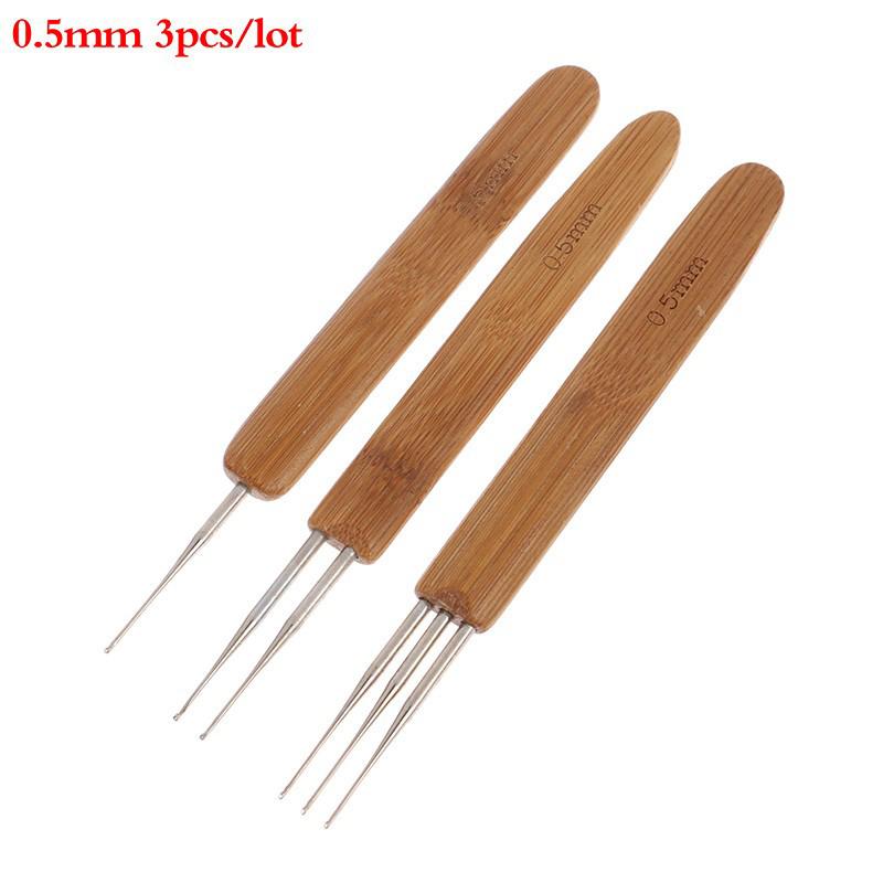 3Pcs 0.5/0.75Mm Wooden Hair Crochet Needle Dreadlocks Braids Hair Crochet Hook Single/Double/Three Head Hair Crocheting Needles