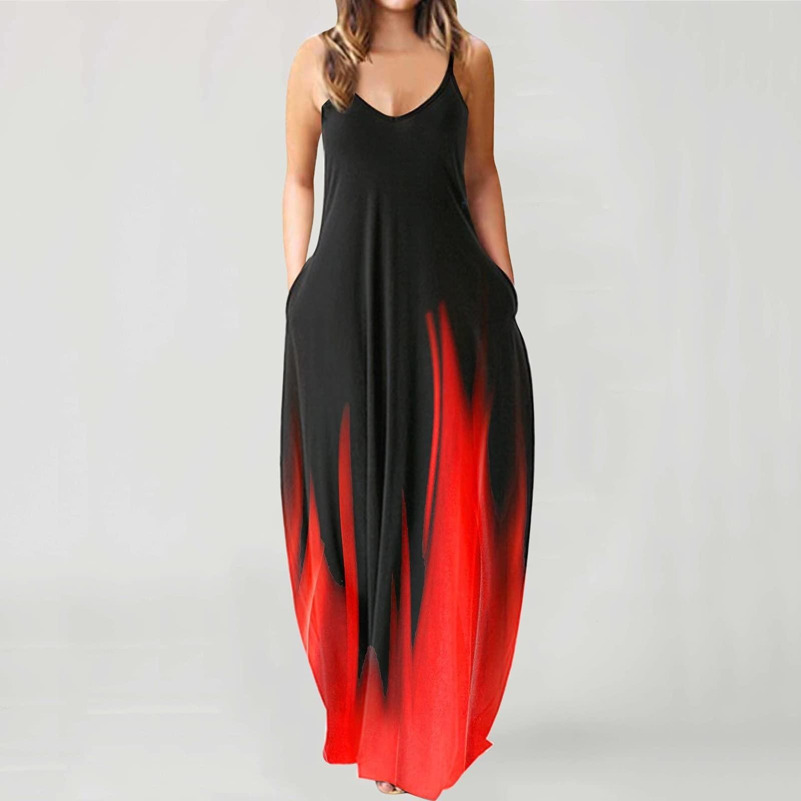 

(Куниде) Женское повседневное длинное платье с принтом на шнуровке и градиентным рендерингом M красный