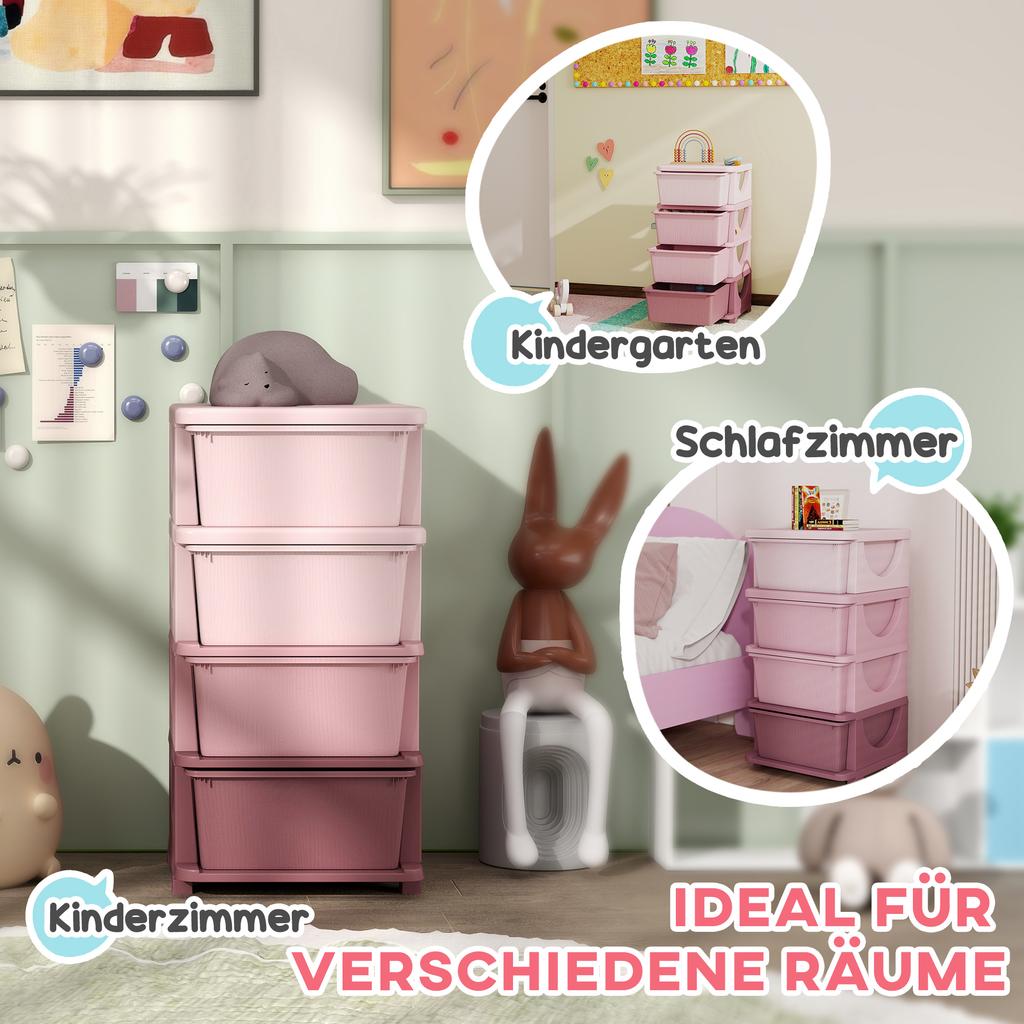 Four-Tier Kids Storage Boxes, with Four Drawers, Pink