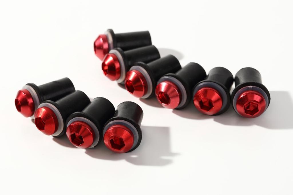 Office kk Screen Bolt & Wellnut, Red, Set of 10, M5 Size, Uses Original Rubber, For Fixing Cowls and Screens