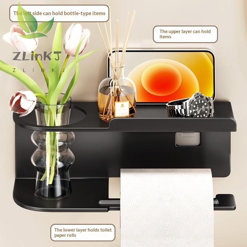 1Pc No-Drill Toilet Paper HolderPhone Stand Metal Storage Rack Kitchen Towel Holder Seasoning Bottle Bathroom Wall Roll Paper