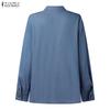 ZANZEA Womens Casual Lapel Solid Color Loose Long Sleeve Cardigan Blouse