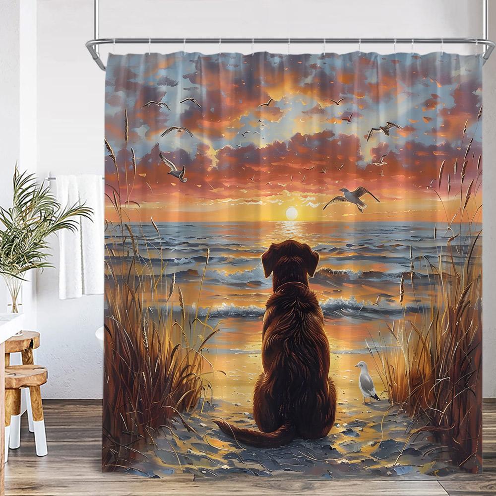 Funny Dog Shower Curtain Animal Print Hello Summer Home Decoration For Bathroom Polyester Fabric Bath Curtain With Plastic Hook