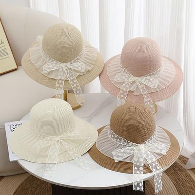 New Straw Lace Bow Big Brim Straw Hat Women's Summer Versatile Beach Sunshade Sun Hat
