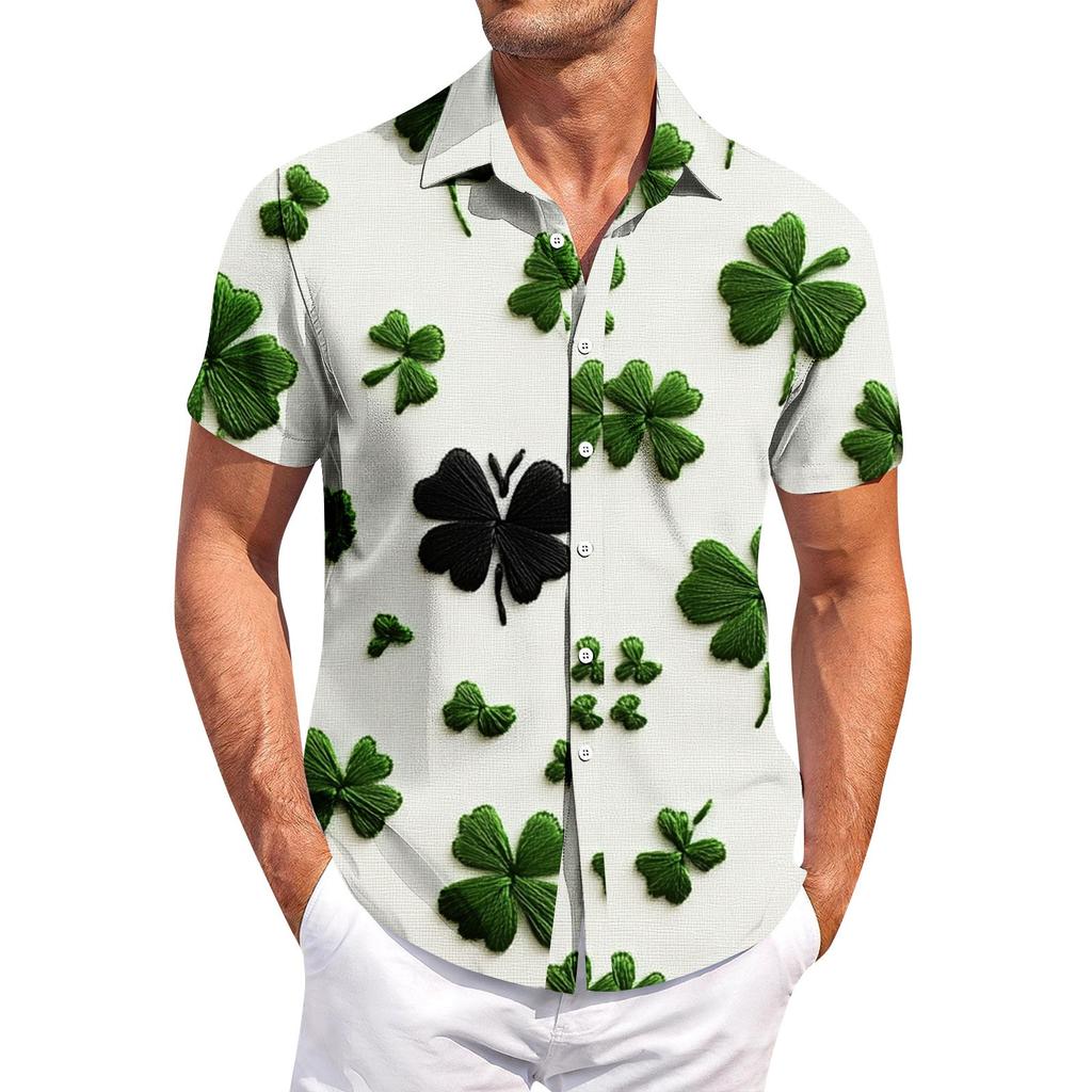 Men's Casual Short-sleeved Shirt Slim Fit Stylish Men's St. Patrick Print