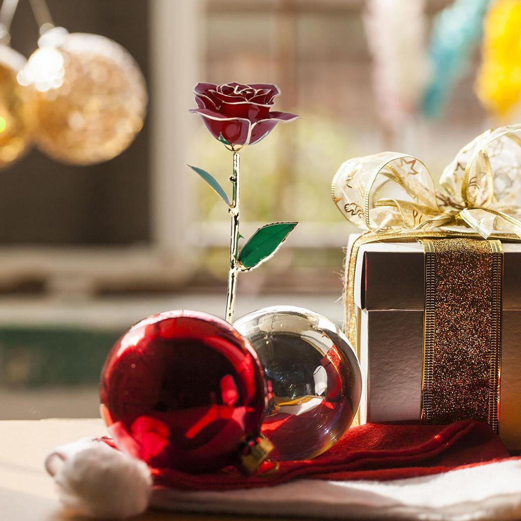 Love Forever Long Stem 24k Gold Foil Trim Red Rose Flower Best Gift for Valentine s Day