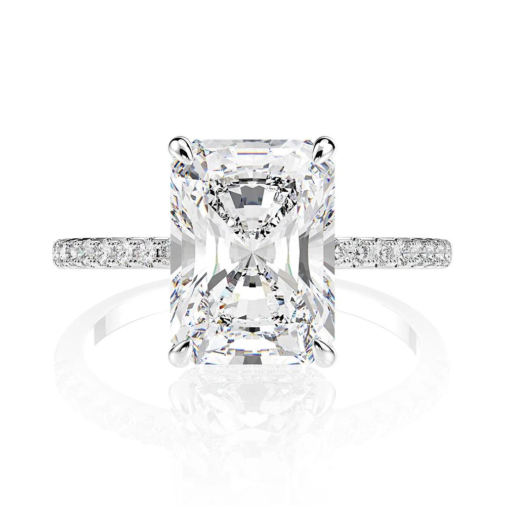 Cbtb Rectangular Luxury Real Moissanite Wedding Ring 925 Silver Jewelry
