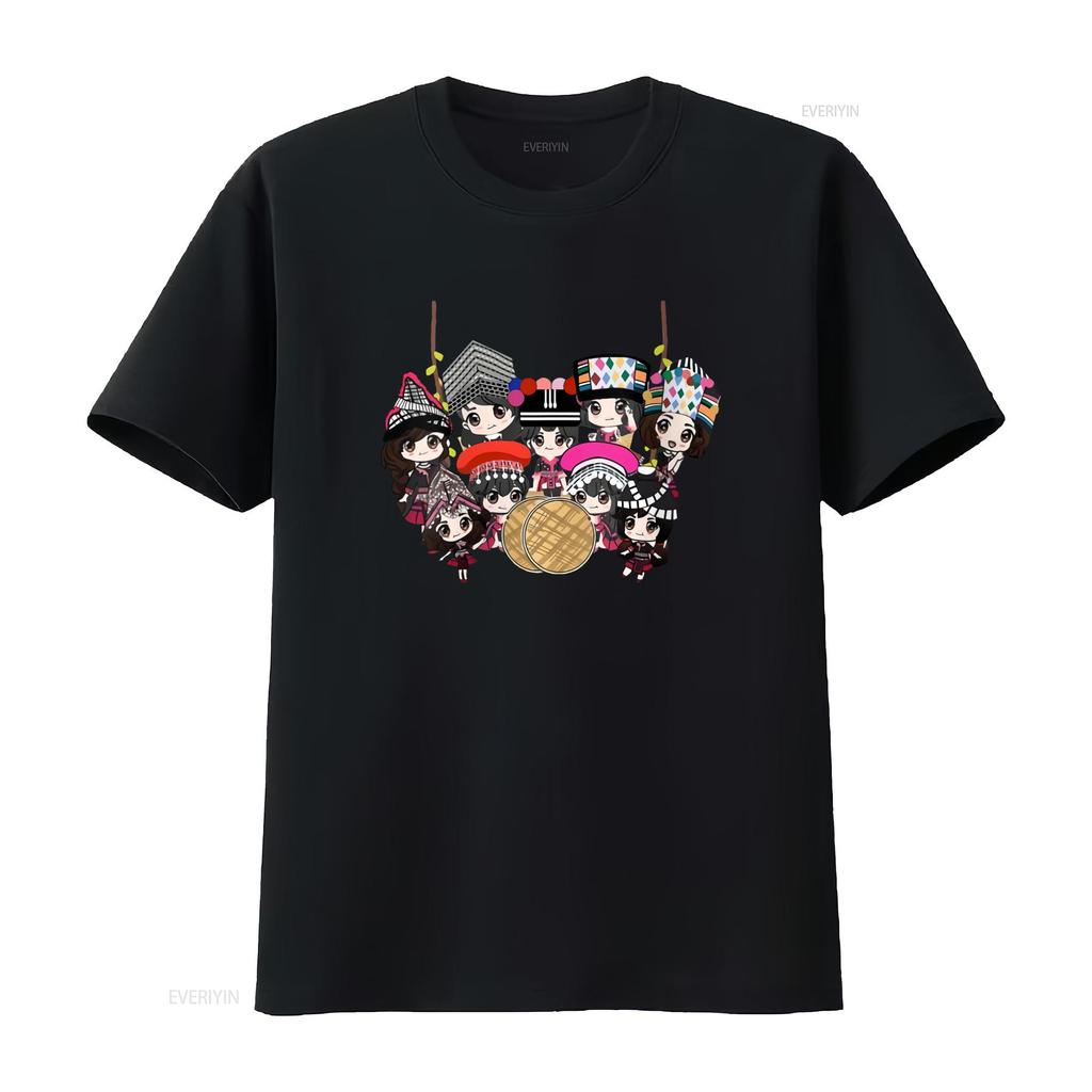9 Hmong Girls Cartoon Print T Shirt U1k5 Colorful Ethnic Style For Trendy Fashion Vintage Top For Everyday Wear Graphic