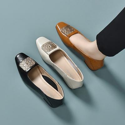 Pantofi plati cu cap pătrat și gură joasă pentru femei, toamnă, lux ușor, cataramă pătrată, pantofi simpli mici, confortabili, un singur pas