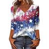 Women's Tops Three-quarter Sleeve Shirt V-neck Loose Casual Shirt Print T-shirt