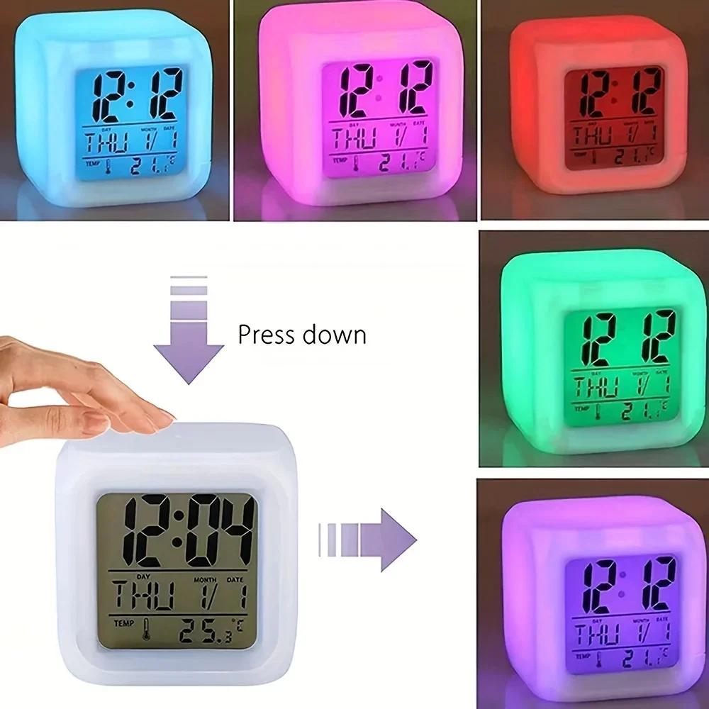 1pc Lovely Colorful change Alarm Clock, Cube Alarm Clock, Creative Home Alarm Clock, Luminous Small Alarm Clock