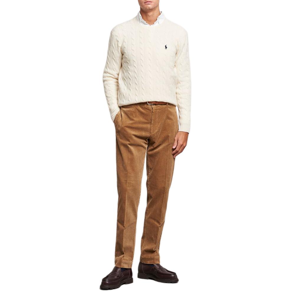 Polo Ralph Lauren Small Pony Logo Embroidered Cable Knit Wool Sweater Men sweater Off-White 710688408009