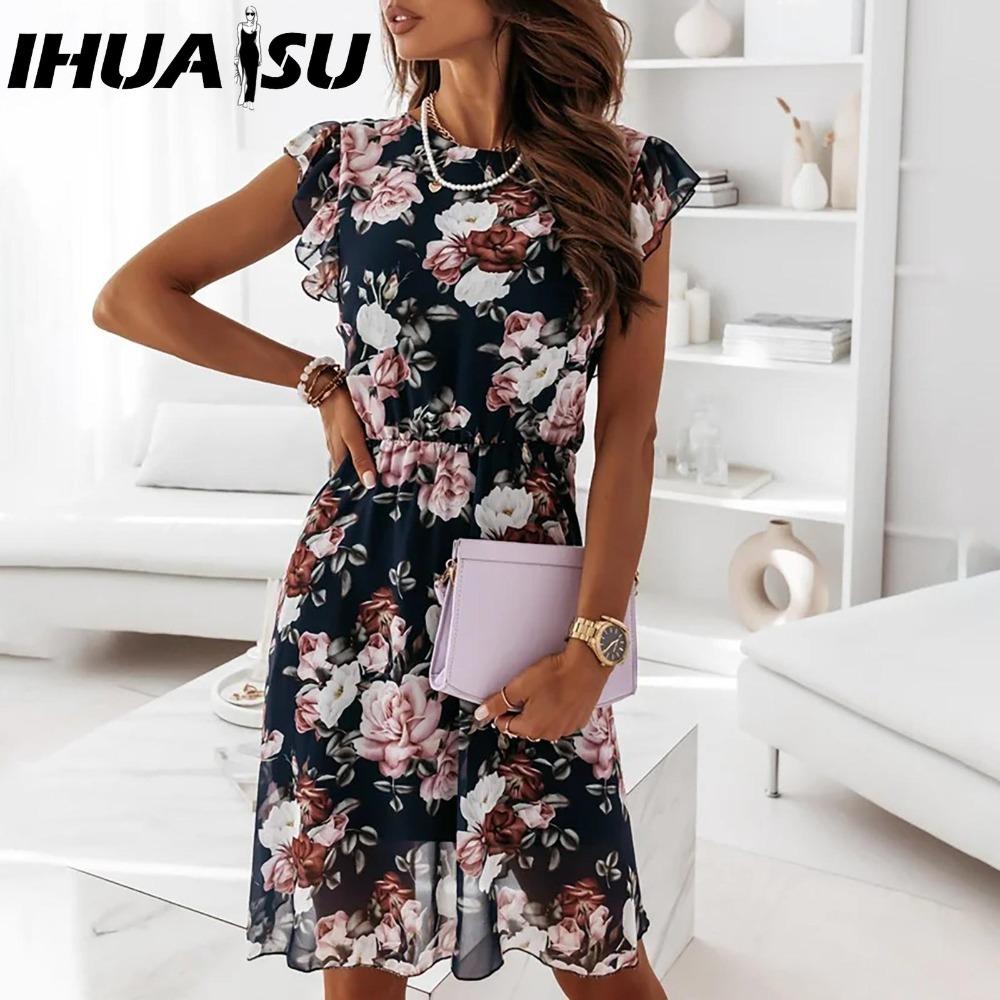 

HNXC Модное женское повседневное свободное платье с круглым вырезом и рукавами-бабочками с цветочным принтом XXXL чёрный