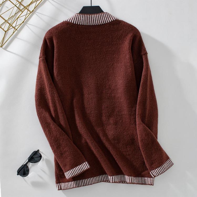 Vintage Autumn Winter Knitwear Cardigan Loose Long Sleeve V Neck Solid Color Sweater Top