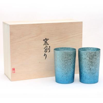 HORIE Fabricat în Prefectura Niigata Cuptor cu pahar dublu din titan, 270 cc, albastru gradient, set de 2 T09KM270GBSET Tsubame,