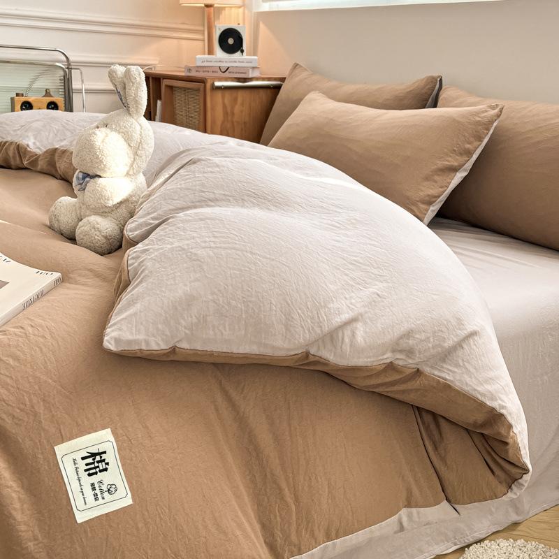 Super Soft Washed Cotton Solid Color 4-Pcs Quilt Cover Student Dormitory 3-Pcs Set Four Seasons Universal A Maternal Infant Grade