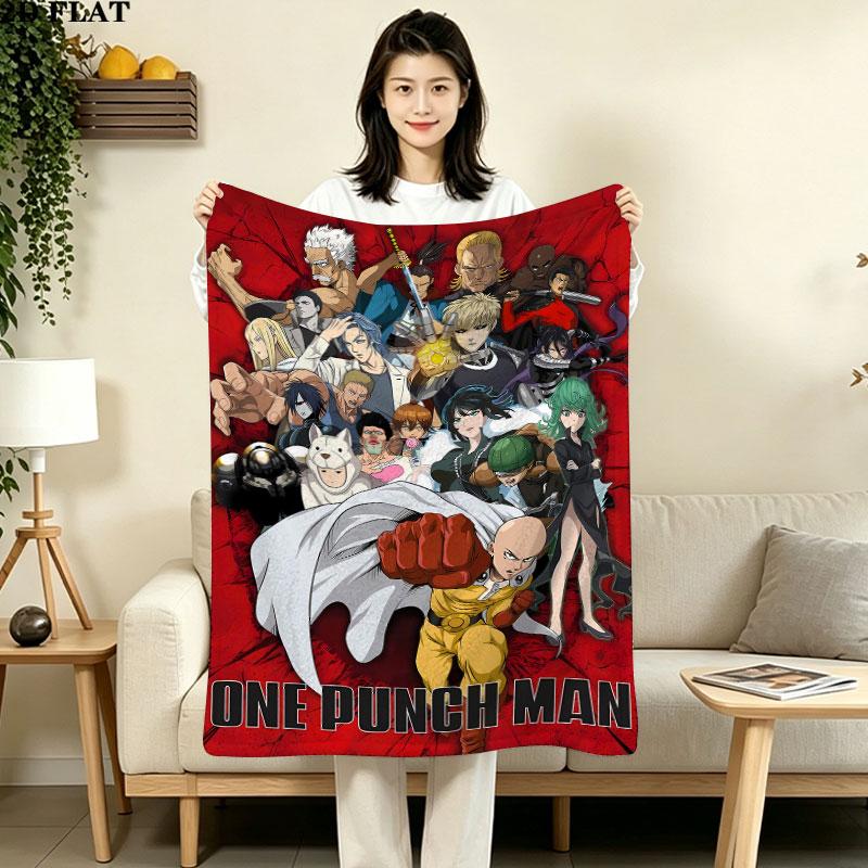1PC Onepunch Man Patterned Flannel Blanket Suitable For All Seasons For Home Decor Warmth And Comfort Gifts Holiday Present