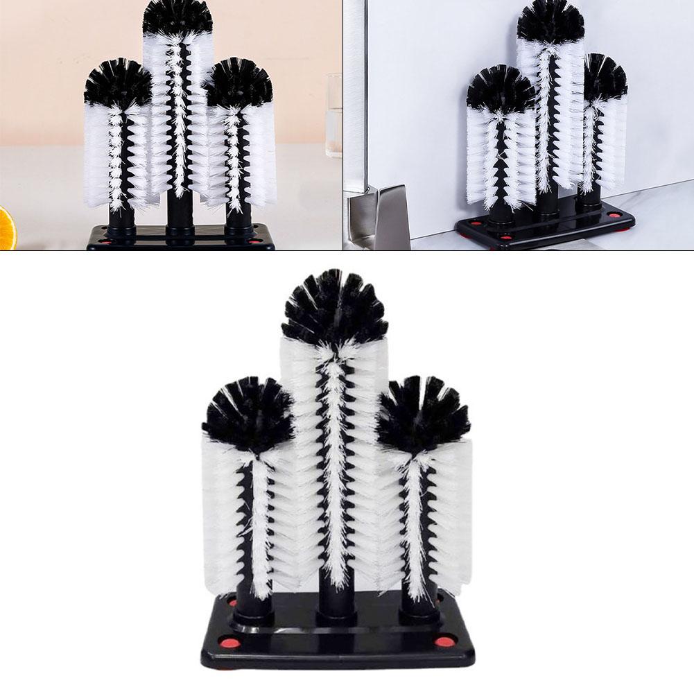 3-Kopf-Borstenbecherbürste Stange zum Schrubben für Spüle