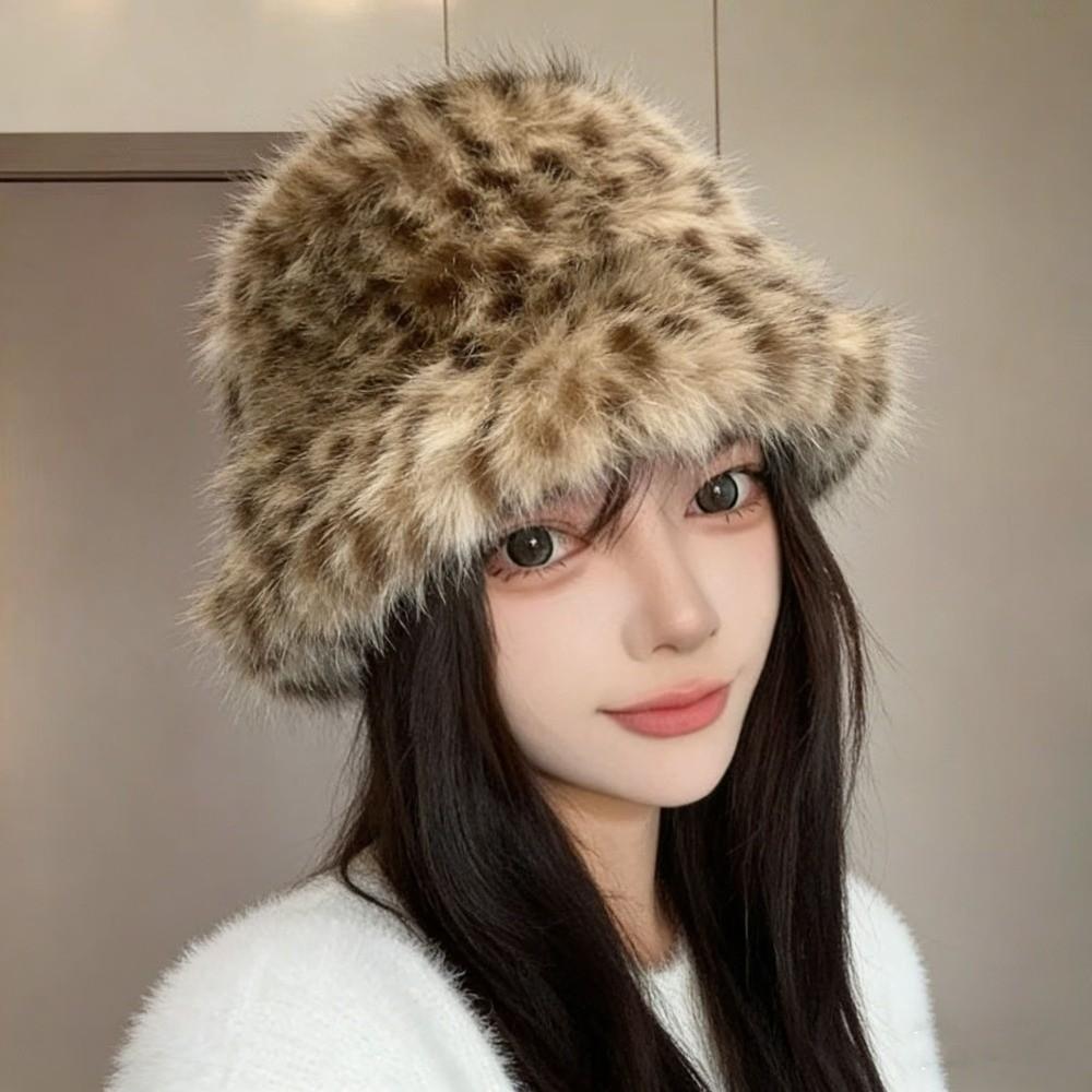 Plush Leopard Print Hat Cold Proof Warm Hat Fashion Fishman Hat Autumn Winter