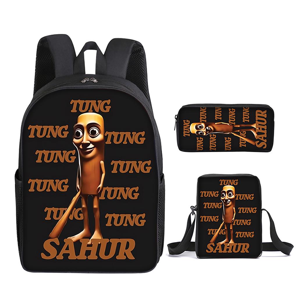 Italian Brainrot 3Pcs/Set Backpack With Messenger Bags ,Pencil Bags For Boy/Girls Best Gift 2D Flat Cartoon Student School Bags